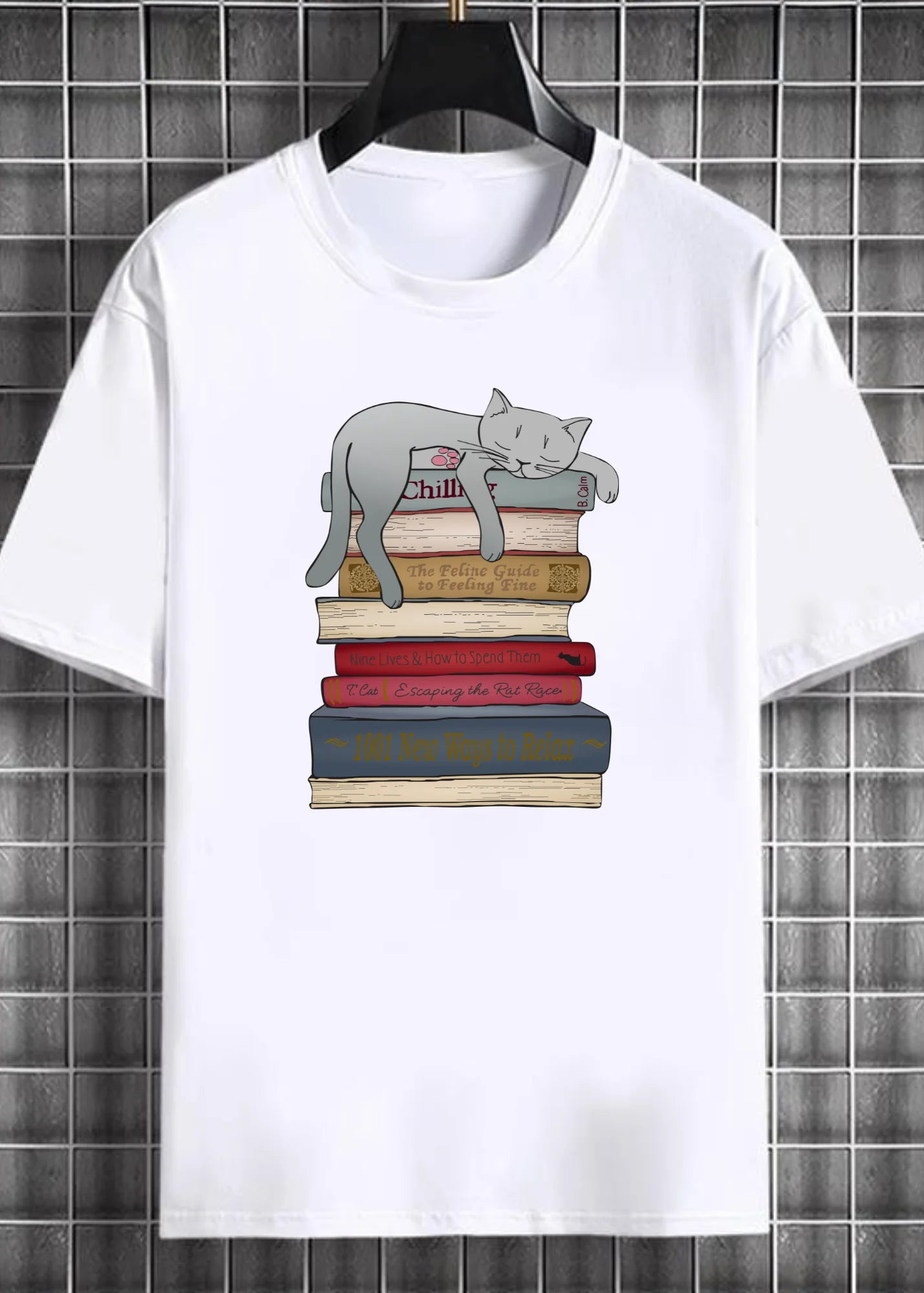 Camiseta Estampa Gato Livros