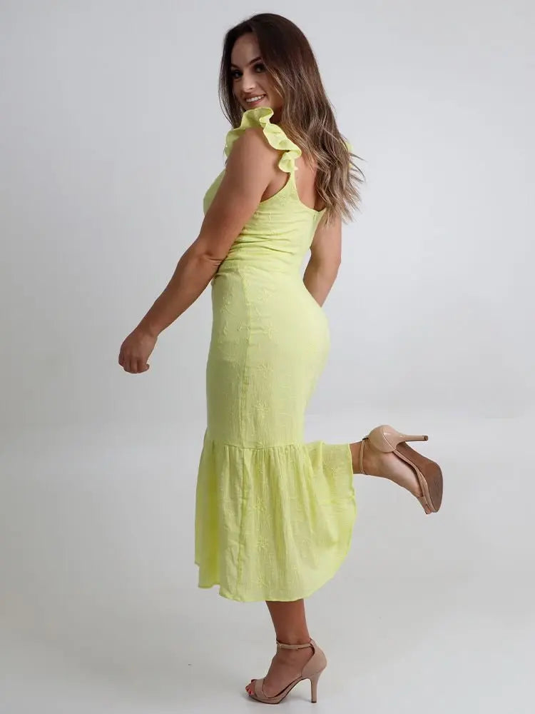 Vestido Midi Alça Babado